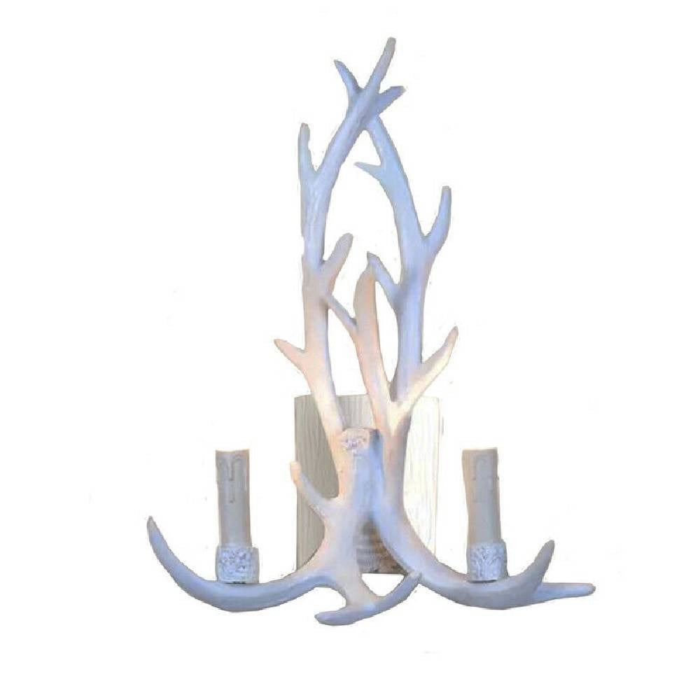 Trade Shop - Applique Country A Forma Di Corna Di Cervo Lampada Muro Retro 2 Portalampada E45 - Bianco