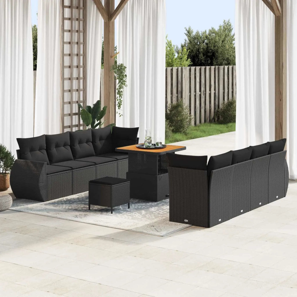 Set Divano da Giardino con cuscino 11 pcs Nero polyrattan 3361844