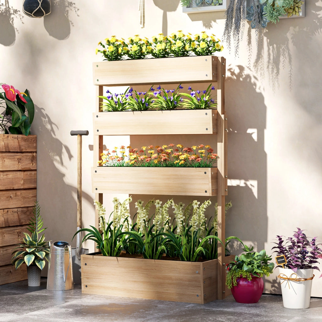 Fioriera Giardino 4 Livelli Legno ¨C Zephmum ¨C Legno Naturale con Fori Drenaggio