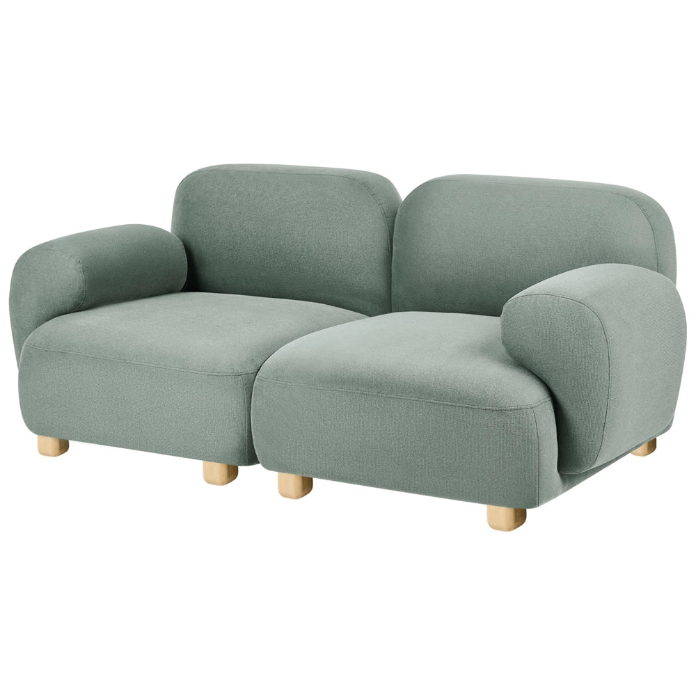 Divano componibile a 2 posti in tessuto due moduli angolari gambe in legno verde chiaro stile moderno