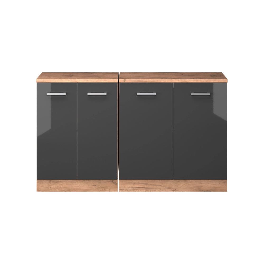 Set di mobili sottotetto Rion Antracite lucido/Rovere dorato 140 cm Set di 2 carcasse armadio profondità 60 cm Vicco