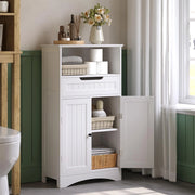 Mobiletto da bagno, mobiletto portaoggetti da bagno con 1 ripiano aperto, 1 cassetto e 1 ripiano da pavimento regolabile, per bagno, soggiorno, sala da pranzo, 60x30x108CM,Bianco