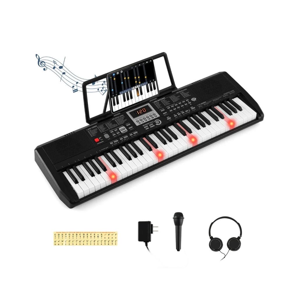 Tastiera elettrica portatile a 61 tasti 85 x 29 x 9 cm doppia tastiera modalità apprendimento nera 20_0019184