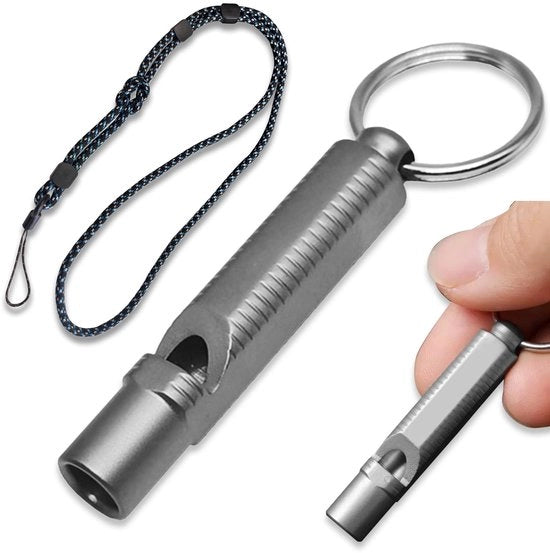 Flauto da Sospiro 120dB Ultra-Loud - Flauto in Titanio - Peso Leggero 7.8g - Corda Regolabile - Outdoor/Rescue - Resistente ai Colpi