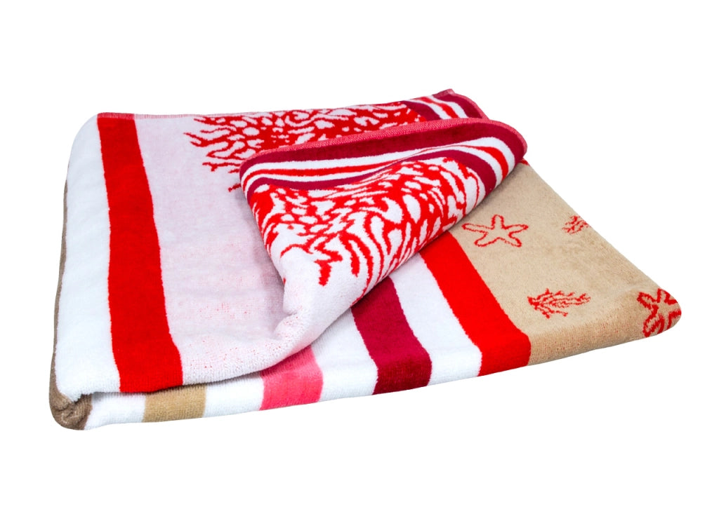 Telo Mare Jacquard Spugna Asciugamano Spiaggia Disegno Queensland - Telo Mare - Rosso