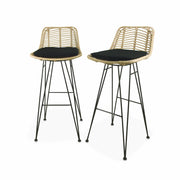 Set di 2 sgabelli da bar in metallo e rattan, nero