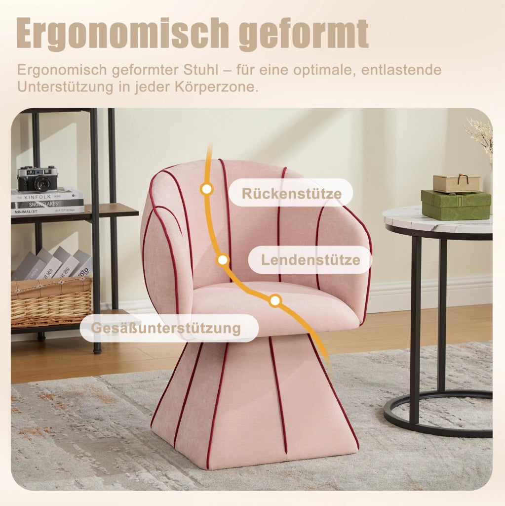 Poltrona girevole 360° in chenille rosa; 56x54x74;5 cm; con schienale alto