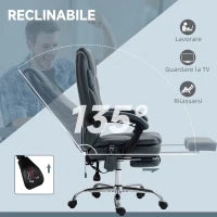 Sedia da Ufficio Massaggiante e Riscaldante con Poggiapiedi, in Pelle PU e Acciaio, 67x67x113-121 cm, Grigio