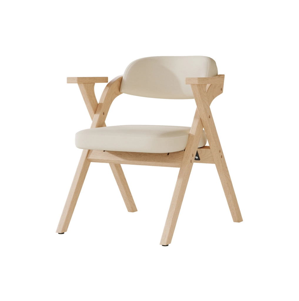 Set di 4 sedie pieghevoli da pranzo con struttura in legno e cuscino in lino beige