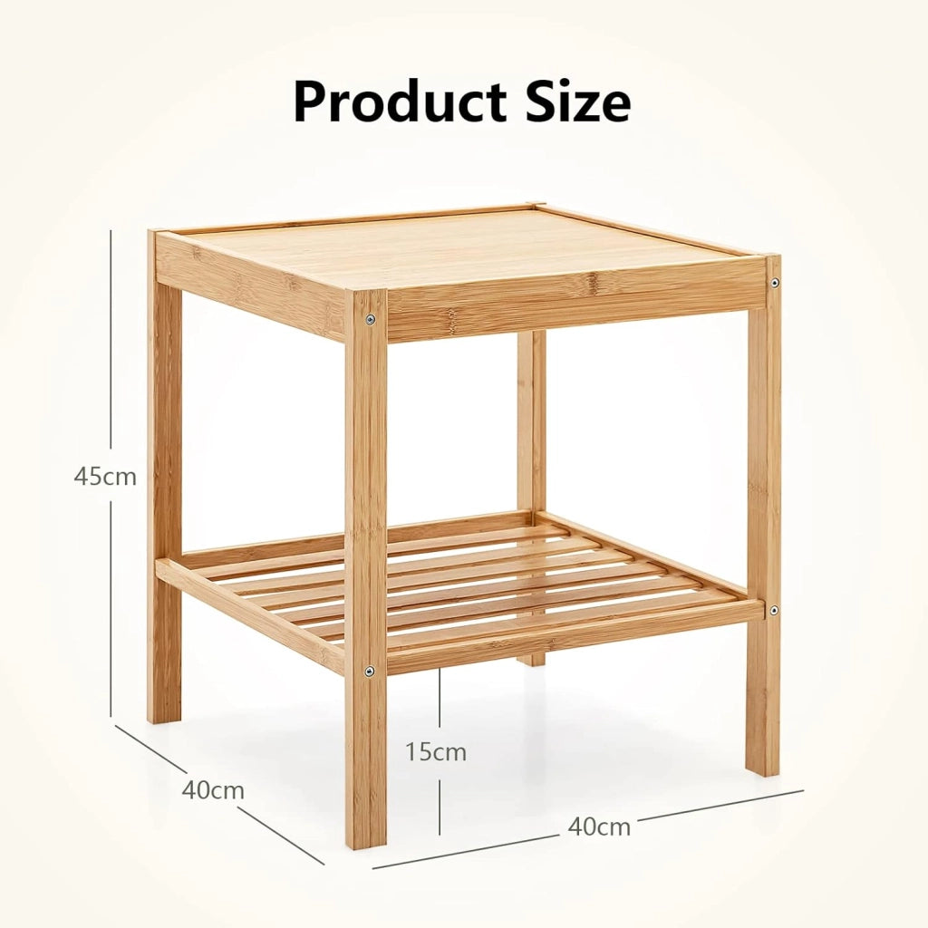 Set di 2 Comodini in Bambù, Comodino Camera da Letto, Tavolo Piccolo per Soggiorno, Ufficio, Cucina, 40x40x45 cm, Naturale