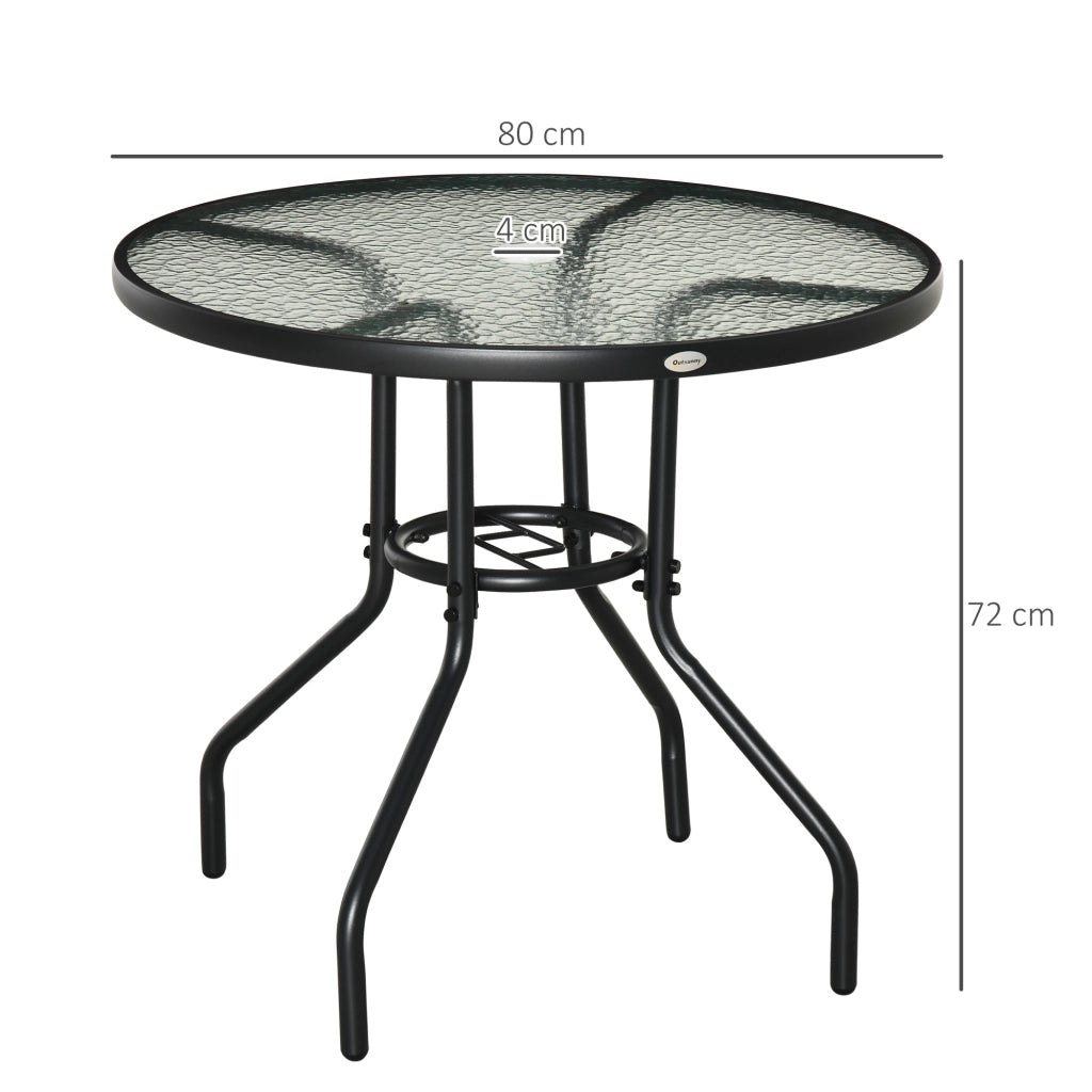 Tavolino da giardino con ombrellone e piano in vetro temperato ¨C zephmum ¨C nero 80x72 cm