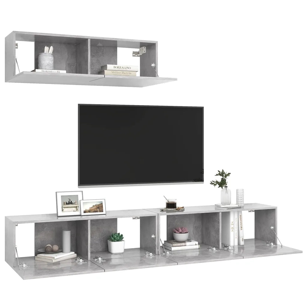 Mobili Porta TV 3 pz Grigio Cemento in Legno Multistrato 3079123