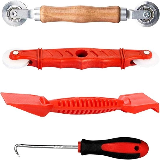 Intrekkerset 4 in 1 per set di setole con ruote in nylon e uncini in gomma - ideale per setole, rete per zanzare e sigillatura di finestre