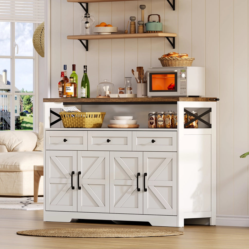 BUFFET 140x35x95 cm con 3 cassetti e 2 armadi, MDF Marrone/Bianco