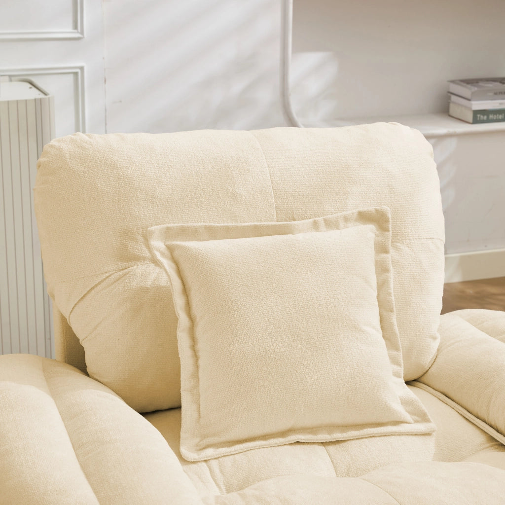 Fauteuil girevole 360° oversize in ciniglia con cuscino di sostegno ergonomico e base in metallo beige