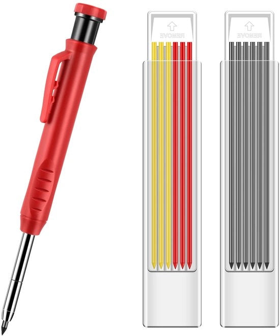 Bouwpotlood con smerigliatore integrato - Hervulabile - 12 Viti - Lavorazione del legno - Grafite duraturo - Potlood per costruzione