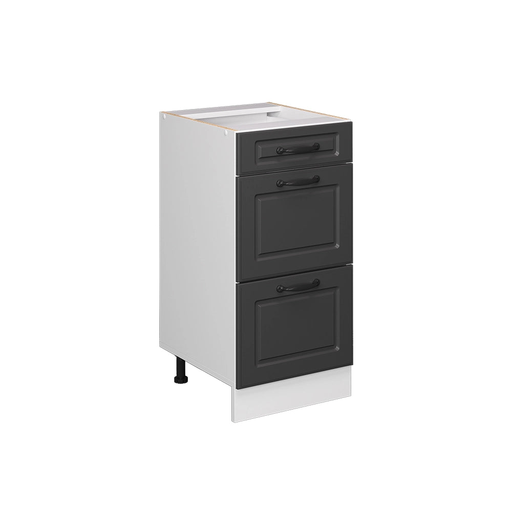 Mobiletto base per cucina R-Line Antracite rustico/Bianco 40 cm con cassetti, senza piano di lavoro Vicco