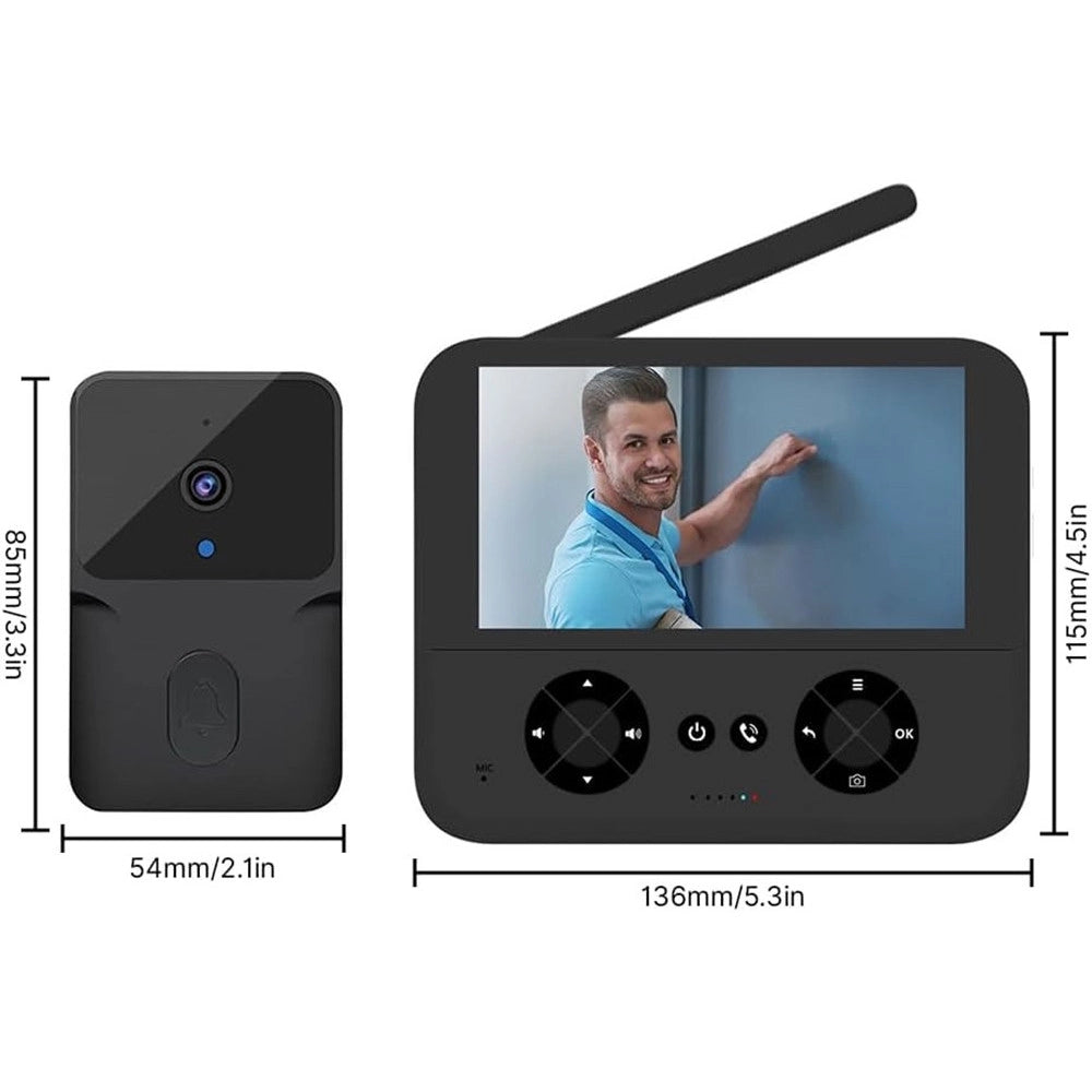 Trade Shop - Videocitofono Wireless Telecamera Schermo Ips 4,3" Visione Notturna Audio Bidirezionale -