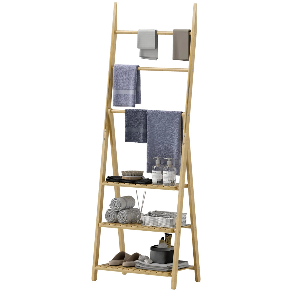 Rack da Bagno in Bamb¨´ Pieghevole 3 Ripiani con Barre ¨C zephmum ¨C Naturale 53.5x30x153 cm