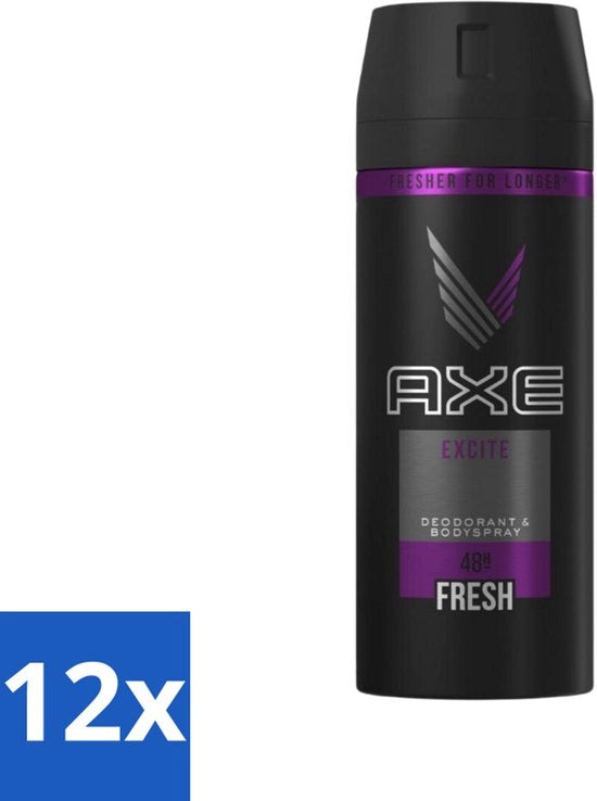 12 x Deodorante Spray - 48 ore Fresco - Excite - 150 ml - Deodorante Spray - 48 Ore Fris - Profumo di Cocco - Profumo di Pepe Nero