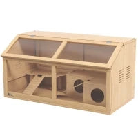Gabbia per Criceti con Piattaforma, Scalette, Capanna e Ponte, in Legno di Abete, 85x45x44 cm