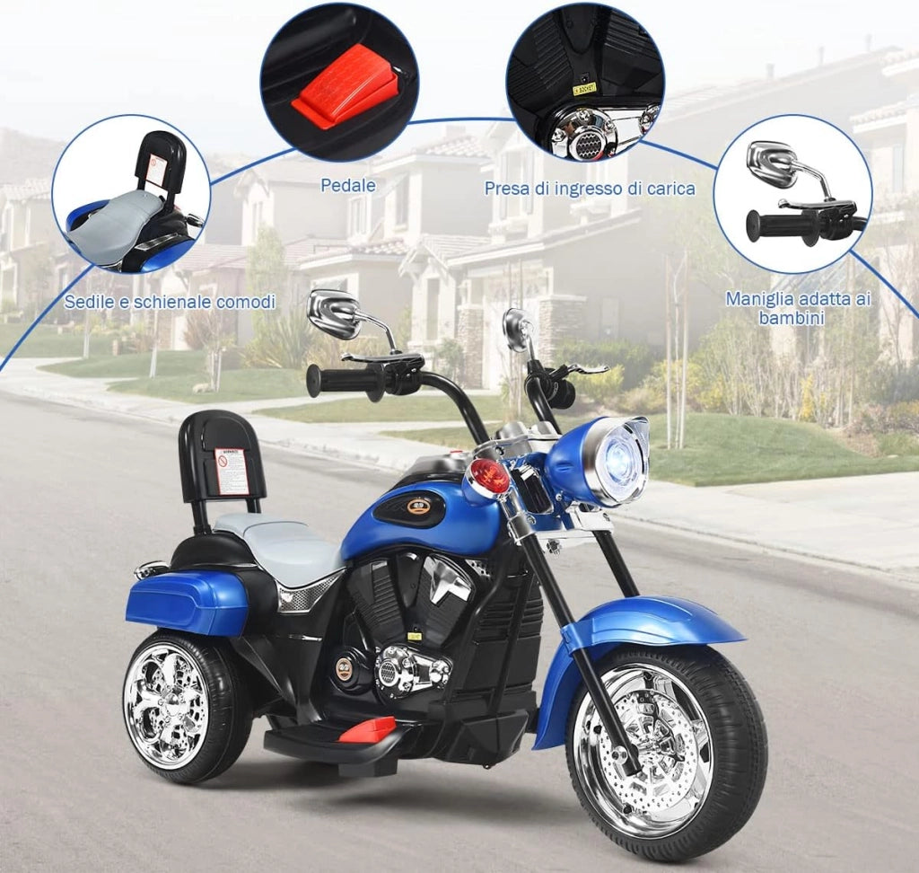 6V Moto Elettriche per Bambini, Moto Cavalcabile Marcia Avanti e Indietro, Portanza di Peso 30kg (Blu)