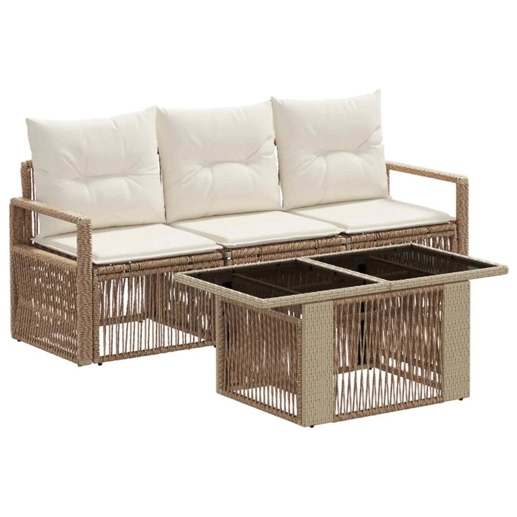 Set Divano da Giardino 4 pz Beige e Bianco Crema polyrattan 3437046