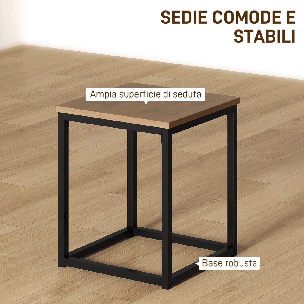 Set 5 Pezzi Sedie Tavolo Sala da Pranzo Moderne in Stile Industriale, Legno e Metallo, Nero e Color Legno