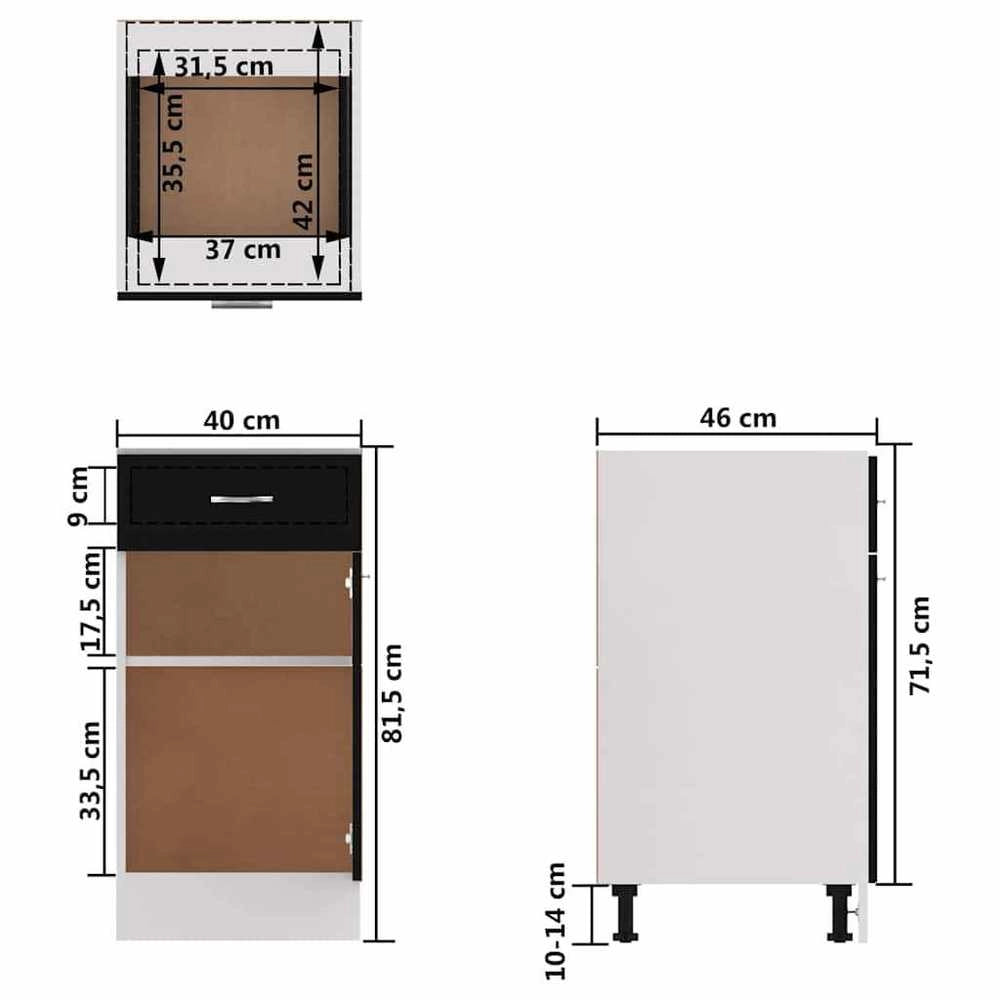 Drawer Unit Lyon Black 40x46x81.5 Cm Wood-based Material