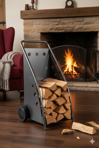 Portalegna per Camino 47x49x90cm in Ferro Verniciato Grigio Martellato