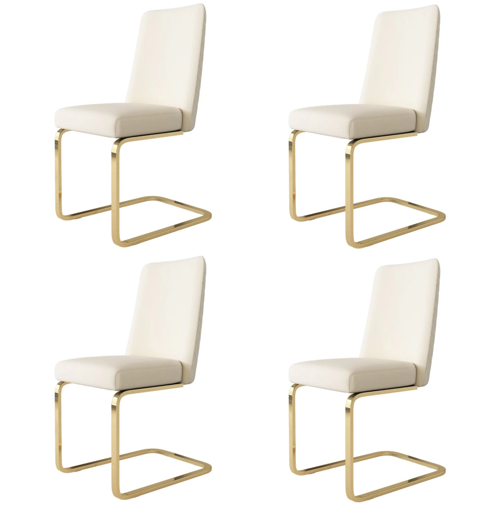Set di 4 sedie in velluto con schienale a rombi e gambe in metallo; beige
