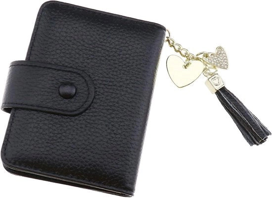 Portafoglio Premium con chiusura a cerniera per uomini e donne - Con catena da chiave - 23 tasche per carte - Nero