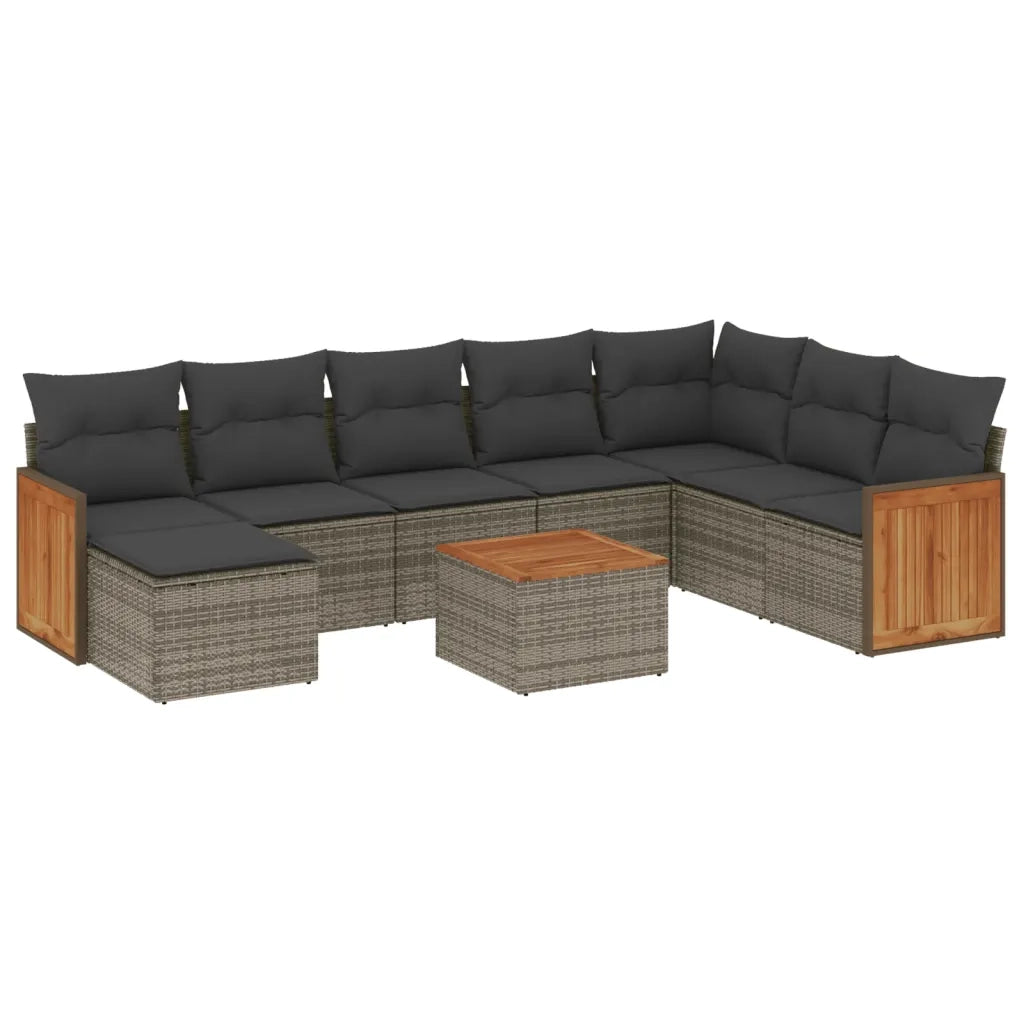Set Divano da Giardino 9 pz con Cuscini Grigio in Polyrattan 3260338