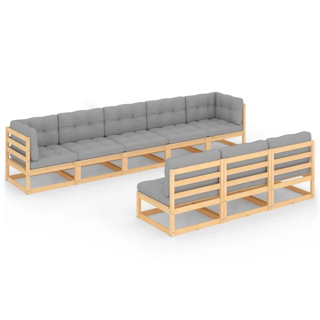 Set Salotto Giardino 8 pz Cuscini Antracite Legno Massello Pino 3077144
