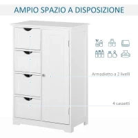 kleankin Mobile da Bagno con 4 Cassetti e Armadietto con Ripiano Regolabile a 3 Altezze, Armadietto da Bagno Salvaspazio con Vernice Ecologica, Anti-Ribaltamento in MDF, 56x30x83cm, Bianco
