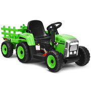 Trattore giocattolo elettrico con 3 marce luci led musica clacson, Trattore con rimorchio 12 v per bambini Verde-Macchinine giocattoli