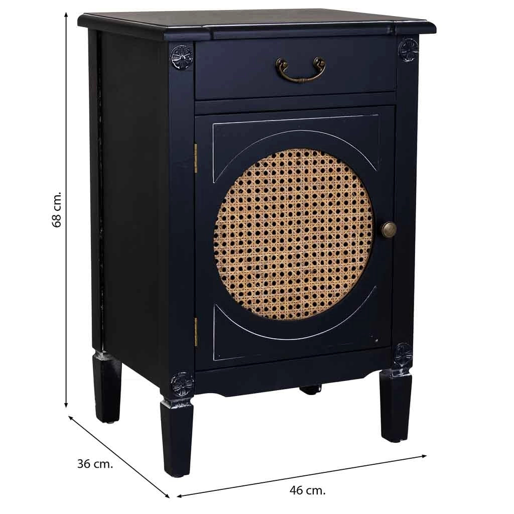 Tavolino in legno laccato nero con griglia 46x36x68h cm