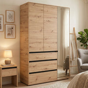 Armadio Camera da Letto Ilbonoo, Guardaroba 3 Ante Appendiabiti, 138x55 cm Marrone Rovere Nodi
