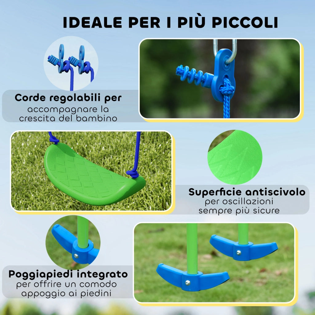 Altalena Doppia con 2 Singole per Bambini ¨C zephmum ¨C Verde Blu Metallo PE 280x140x178 cm