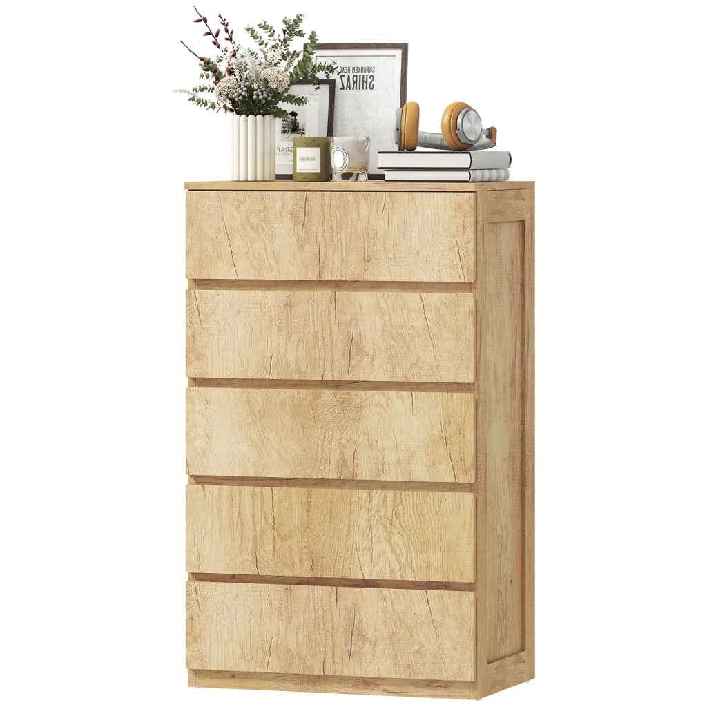 Cassettiera 5 cassetti senza maniglie design minimalista ¨C Xylo ¨C legno naturale 60x39x100
