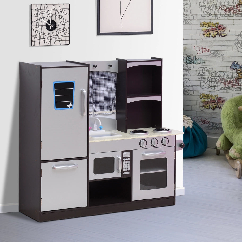 Cucina Giocattolo per Bambini in Legno ¨C zephmum ¨C 105x31.5x95 cm Marrone e Argento con Accessori