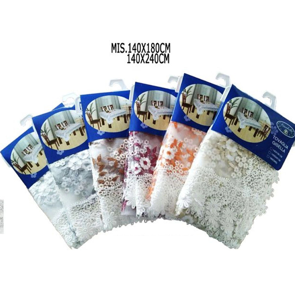 Trade Shop - Tovaglia Copritavola Elegante Festa Pizzo Ricamo Vari Colori 140x180 - 140x240cm -