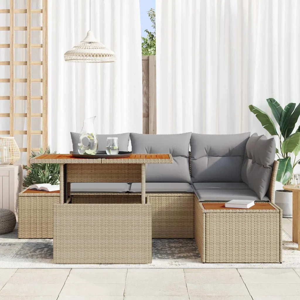 Set Divano da Giardino 5 pcs Beige Poly Rattan