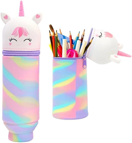 Etui siliconizzato morbido, 2-in-1 etui kawaii con forma di unaene, etui cartoon, etui in piedi per utensili da scrivere unisex, contenitore per penne, etui con grande capacità (C)