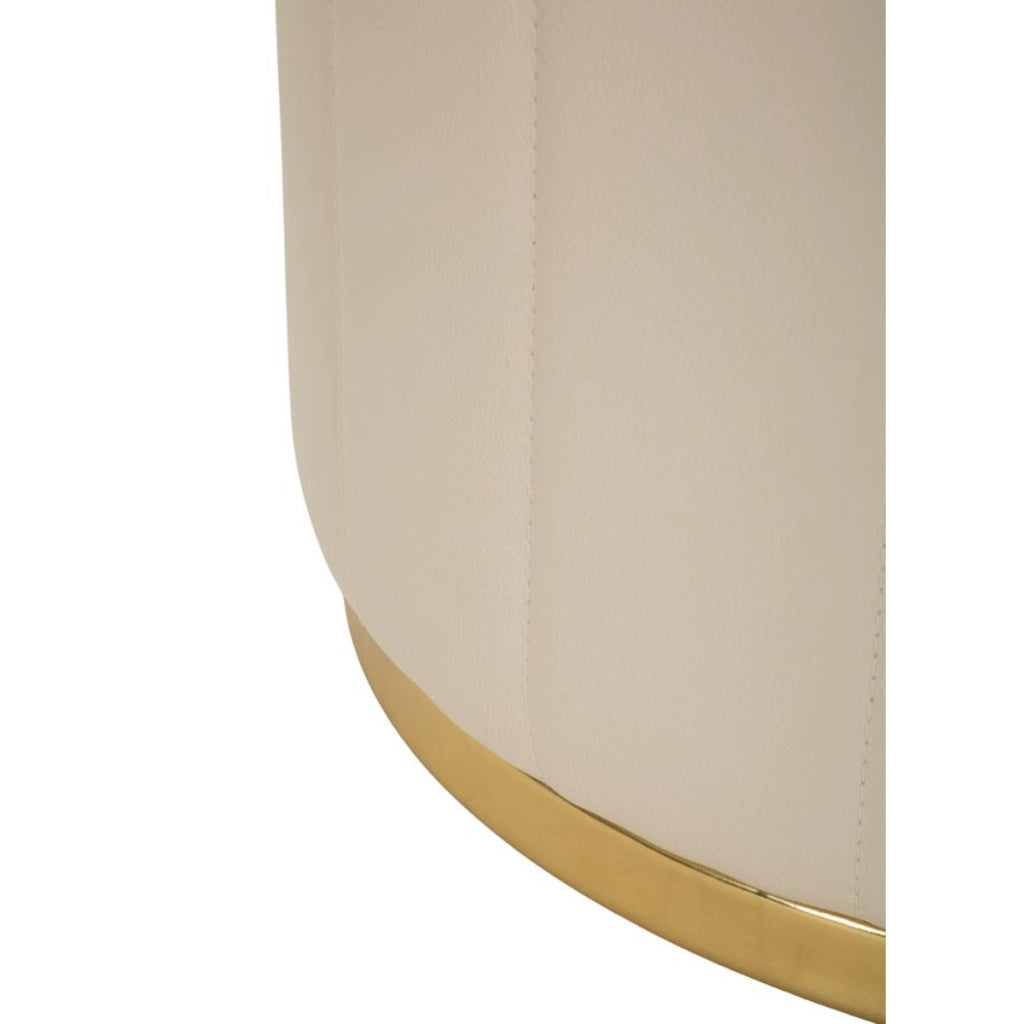 Pouf contenitore London crema con base in metallo oro