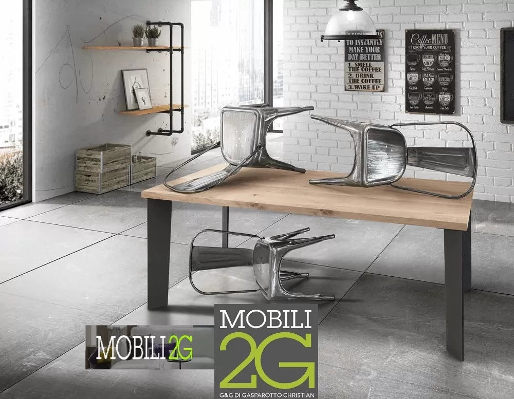 Tavolo fisso in legno rovere impiallacciato 250x100  spessore 4 cm e gambe in ferro (916) - Mobili 2G