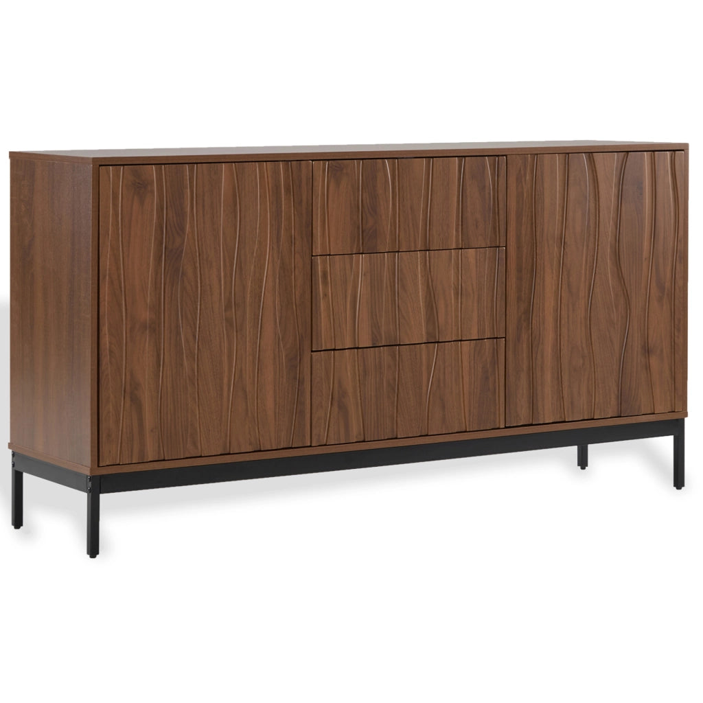 Credenza 150x40x80 cm con cassetti e ripiani regolabili; pannello MDF e truciolare marrone scuro