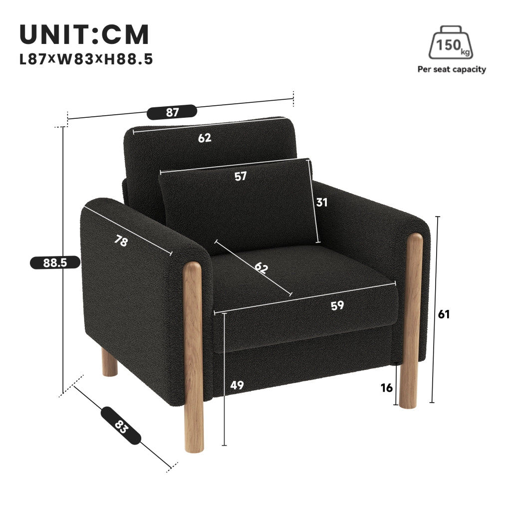 Poltrona moderna con braccioli imbottiti - Zephmum- Cuscino spesso e morbido, comoda per soggiorno, ufficio o camera da letto, Grigio