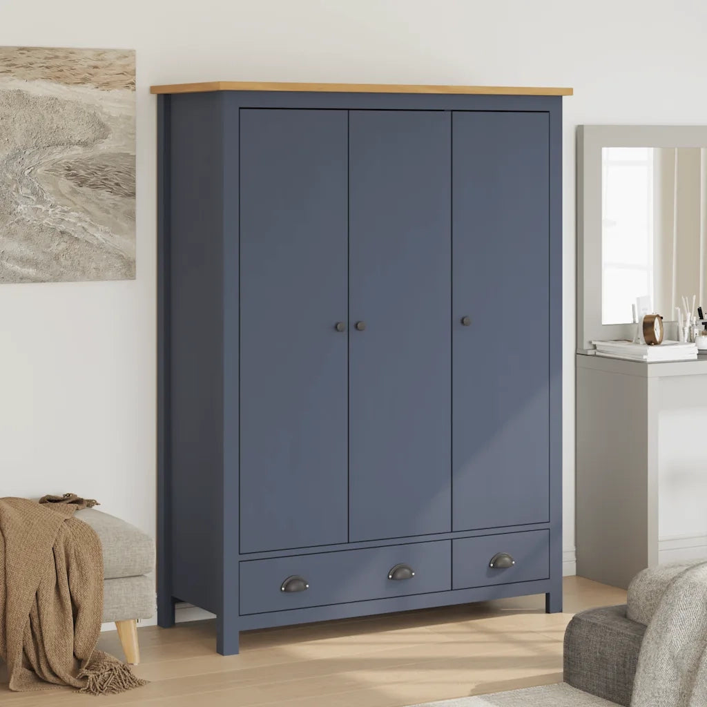 Armadio a 3 Ante Hill Grigio 127x50x170 cm in Legno di Pino 288953