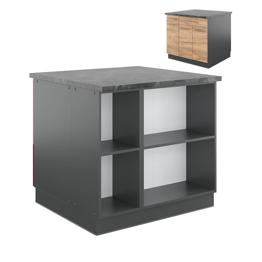 Isola cucina Fame-Line Rovere dorato/Antracite 90 cm con cassetto, senza piano di lavoro Vicco